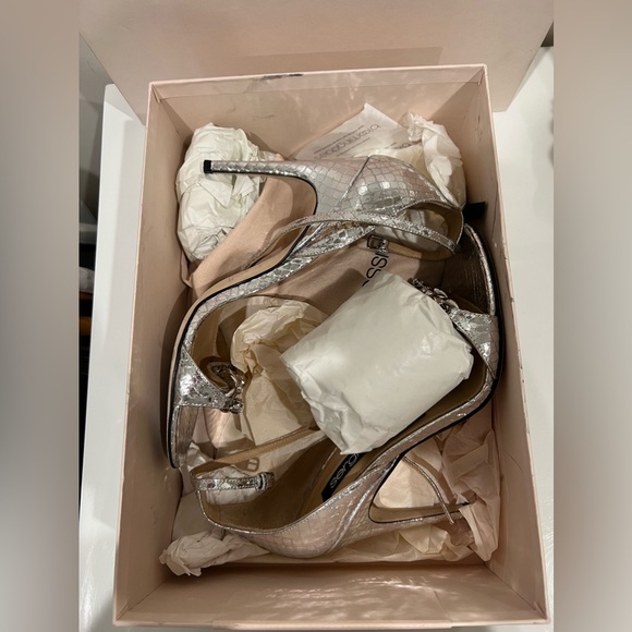 Silver Sergio Rossi chain heel sandals with Python print ankle tie heel sandals - Picture 4 of 13